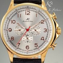 Ks Automatic Mechanical 6 Hands Gold Case White Dial Date Day Men Wrist Watch