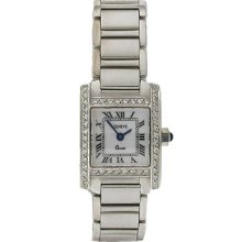 Ladies 14k Solid White Gold And Diamonds Geneve Sqaure Quartz Watch