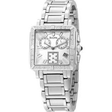 Ladies Bulova Chronograph Stainless Steel Date White Dial Watch