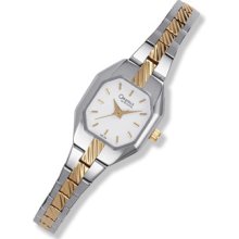 Ladies Caravelle By Bulovatwo-tone Bracelet Watch With White Dial