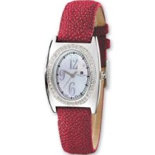 Ladies Charles Hubert Red Stingray Band Mother of Pearl Dial Watch