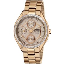 Ladies Citizen Eco-drive Swarovski Rose Stainless Day And Date Watch Fd1063-57x