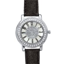 Ladies' Croton Crystal Accent Watch with Round Dial and Metallic Black Strap (Model: GE217111YGSL) SWISS ARMY