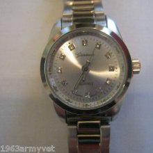 Ladies Geneva Watch, Stainless Steel Band And Bezel - Gemstone Markers