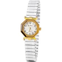 Ladies Gold Tone White Band Quartz Fashion Wristwatch ...