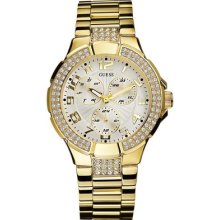 Ladies Guess G13537l Gold Tone Stainless Steel Chronograph Crystals Watch