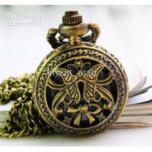 Ladies Men Antique Butterfly Pocket Watch Vintage Round Alloy Neckla