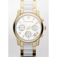 Ladies Michael Kors White And Gold Tone Chronograph Watch Mk5742