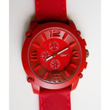 Ladies red Titanium Fashion Watch silicone band large! - Red - 9 - Metal