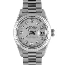 Ladies Rolex Datejust 18k White Gold Watch White Mop Diamond Dial 79179