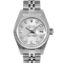 Ladies Rolex Datejust Ss Silver Diamond Dial Fluted Bezel Jubilee Bracelet 69174