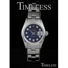 Ladies Rolex Stainless Steel Datejust 6917 Blue Diamond Dial Fluted Oyster Band