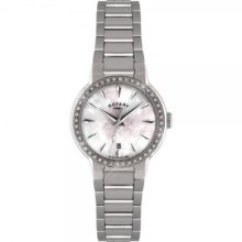 Ladies Rotary Watch Steel Pink Mother Of Pearl Dial + Date Lb02843/07