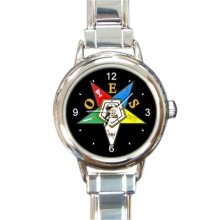 Ladies Round Italian Charm Watch OES Order Of The Eastern Star Black 29283917