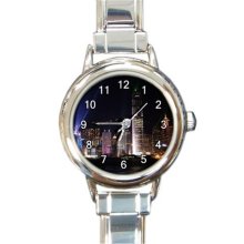 Ladies Round Italian Charm Bracelet Watch Hong Kong at Night Gift model 30351274