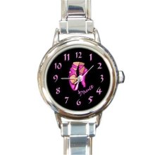 Ladies Round Italian Charm Bracelet Watch Ballet Shoes Dance Black Gift 34789592