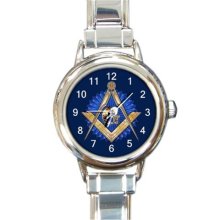 Ladies Round Italian Charm Watch Mason Freemason Masonic Blue Gif model 30193978