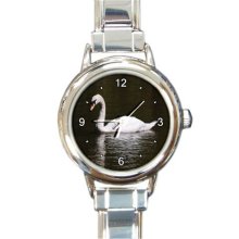 Ladies Round Italian Charm Bracelet Watch White Swan Bird Gift model 30334829