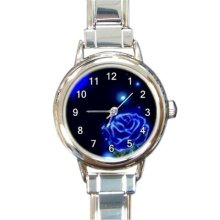 Ladies Round Italian Charm Bracelet Watch Blue Rose At Night Gift model 30227596