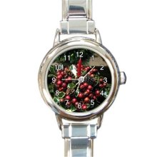 Ladies Round Italian Charm Watch Holly Berries Candle Pinecone Gi model 30332370