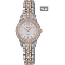 Ladies` Seiko Solar Silver/Rose Gold Watch