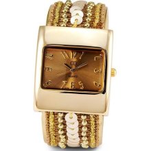 Ladies Sequin Gold Tone Bracelet Quartz Fashion Watch ...