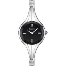 Ladies Stainless Steel 26mm Black Dial Bangle Watch