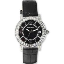 Ladiesstainless Steel Cz Bezel Black Band Watch