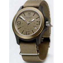 Large Khaki Beige Original Nylon Fiber & Aluminum Bezel Watch W/ Nato Strap