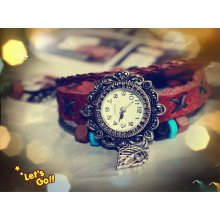 leaf antique silver wrist watch, vintage wrist watch, leather watch,unique wrist watch,handmade wrist watch,ethical wrist watch,teens wrist