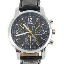 Leather Band Men's Quartz Wrist Watch 8007 Fashionable (black)