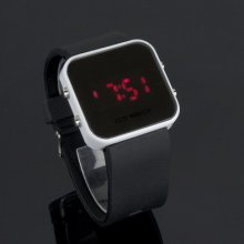 Led Digital Mirror Surface Copper Shell Silicone Watch Black Luxury Sport Style