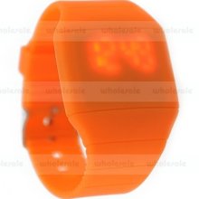 Led Light Up Digital Touch Screen Watch Date Sport Wrist Watch Kids Orange Color