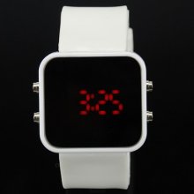 Led Mirror Watch White Silicone Women Girl Lady's Wristwatch Digital Quartz Led