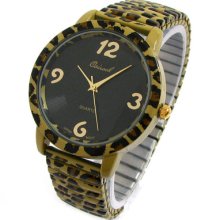 Leopard Print Stretch Band Large Face Women's Watch