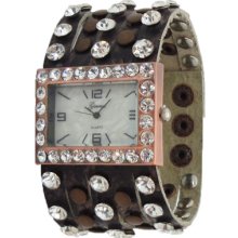 Limited Edition Genuine Lava Leather Cutout Watch w/ Stone & Bronze Stud - Leather - White - 3