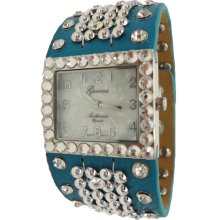 Limited Edition Genuine Turquoise Leather Watch w/ Ball Bearing Mesh & Crystals