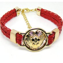 Lion Charm Bracelet--Gold tone Infinity Bracelet--Imitation Leather Bracelet--Personalized Bracelet, Friendship gift