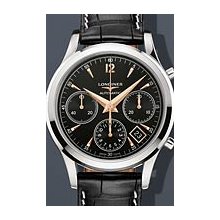 Longines Heritage Column-Wheel Chrono RG 41mm Watch - Black/Rose Gold Dial, Alligator Strap L27504560 Chronograph Sale Authentic