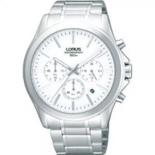 Lorus Mens White Dial Analogue Chronograph Stainless Steel Sports Watch Rt377ax9