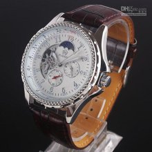 Lots Buy Silver-tone Dial Dark Red Leather Silvery Case Fashion Auto