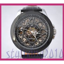 Lotus Dial White Flower Hand Self Winding Auto Mechanical Mens Women Wrist Watch