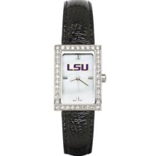 LOUISIANA STATE UNIV LADIES ALLURE WATCH BLACK LEATHER STRAP