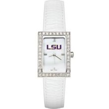 LOUISIANA STATE UNIV LADIES ALLURE WATCH WHITE LEATHER STRAP