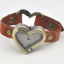 Love Heart Classical Face Watches Leather Band Girl Women Quartz Wrist Watch