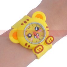 Lovely Children's Analog Tiger Bendable Plastic Strap Wrist Slap Watch