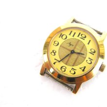 Luch wrist watch citrine yellow mens vintage mechanical wind up golden collectibles watches