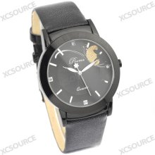 Luxury Black Fashion Quartz Analog Leather Crystal Girls Woman Wrist Watch Cw70h