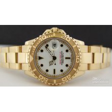 Luxury Ladies 18kt Gold Yachtmaster White Face Automatic Ladies Watc