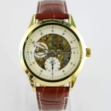 Luxury Mechanical Mens Leather Brown Strap Wrist Watch